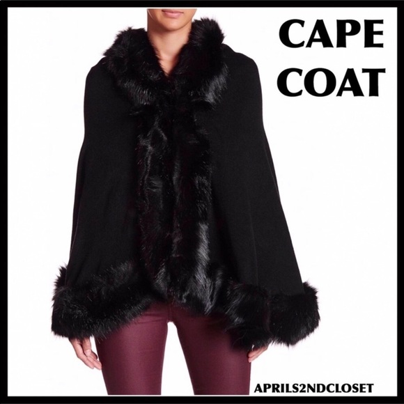 LUXE FAUX FUR CAPE PONCHO BLANKET WRAP COAT - Picture 8 of 8